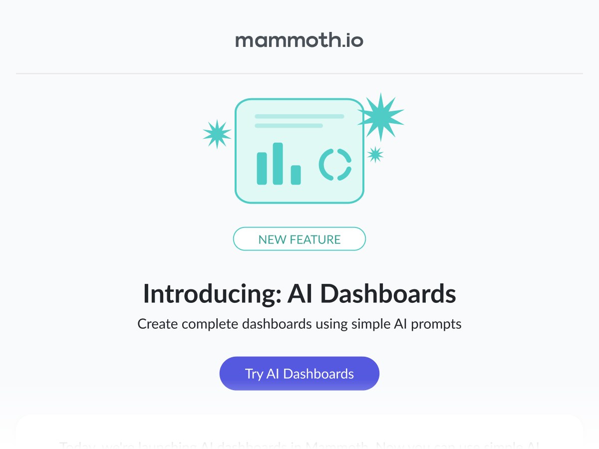 Lifecycle email: 'Introducing AI Dashboards': a new-feature announcement