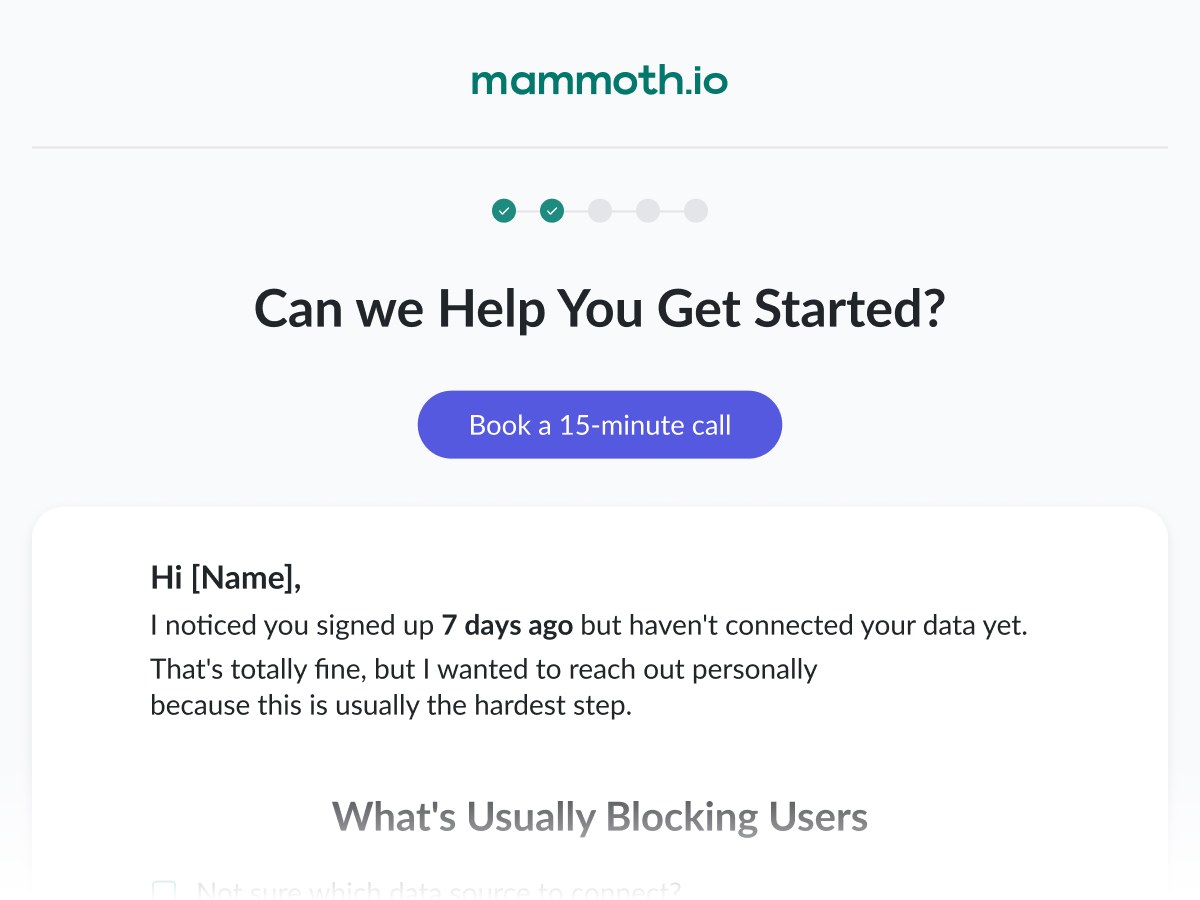 Lifecycle email: 'Can we Help You Get Started?': a personal outreach note after 7 days of inactivity