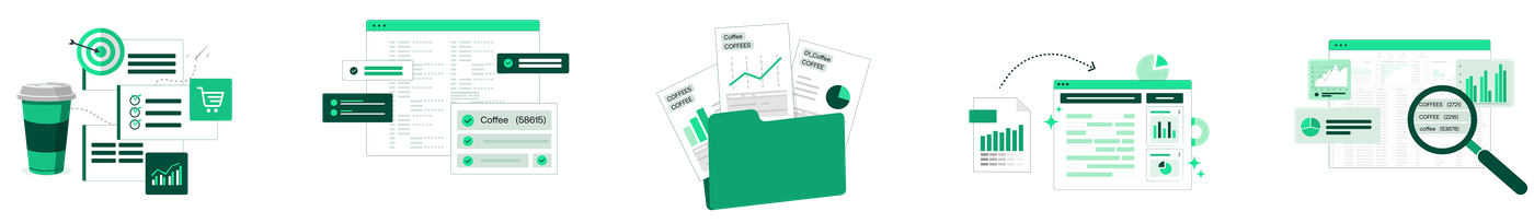 Row of Mammoth isometric illustration icons used across social media content