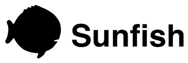 Original Sunfish logo: a rounded fish icon paired with a bold upright 'Sunfish' wordmark, in black