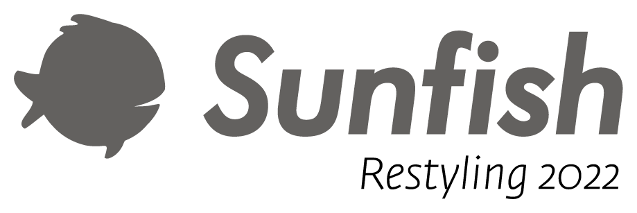 Restyled Sunfish logo: a rounded fish icon paired with a bold italic 'Sunfish' wordmark